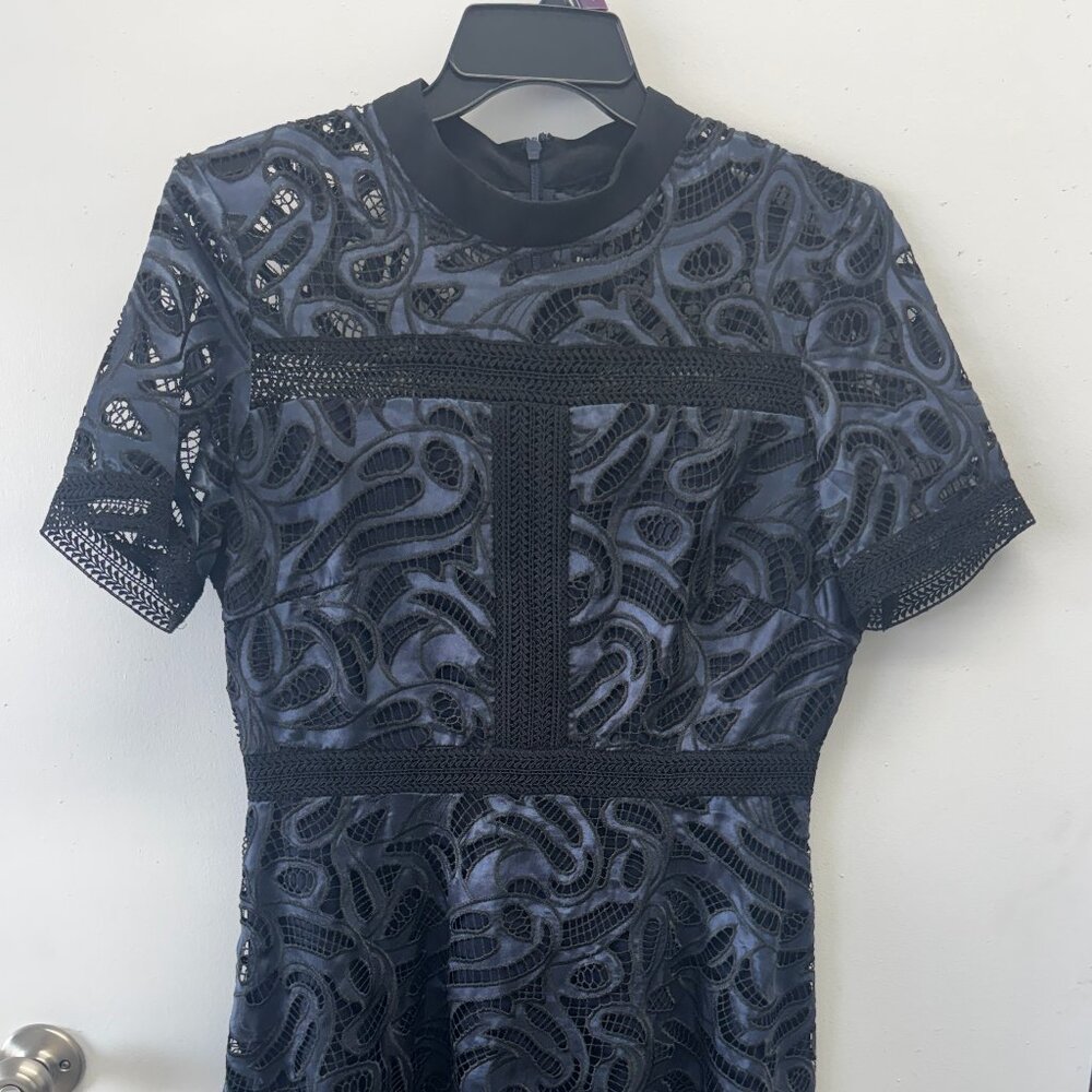 Antonio Melani Liva Black & Blue Lace Embroidered Fit & Flare Dress - Size 12 - Picture 4 of 16
